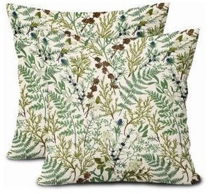 lot 16323 image: Green Plant Pillow Covers, 17x16 Inch