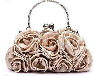lot 16368 image: Women Rose Flower Pattern Faux Silk Handbag