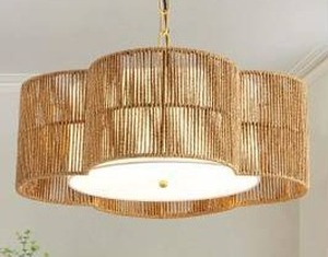 lot 16417 image: Sytpplan 5 Light Rattan Light Chandelier,  Brown