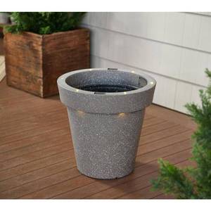 lot 16420 image: 16 Inch Solar Round Planter, Black