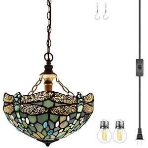 WERFACTORY Tiffany Pendant Light Plug in Stained Glass 12 Inch Hanging Lamp