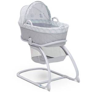 lot 16459 image: Delta Children Deluxe 2 in 1 Moses Bedside Bassinet Portable Crib, Windmill