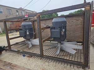lot 2029 image: Dual Fan Motor Assembly on Steel Frame with Plywood Enclosure