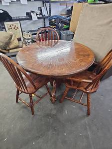 round oak dining set with Pedestal Table and 3 Chairs