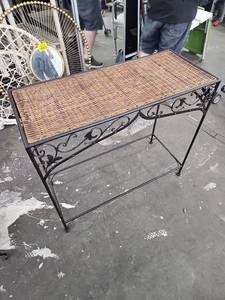 lot 62609 image: Metal Frame Console Table with Rattan Top