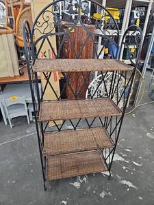 lot 62610 image: Metal Frame Shelving Unit with Rattan Woven Folding Shelves