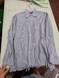 lot 63370 image: OSCC Bespoke Blue and White Striped Button-Down Dress Shirt - 15.5-34