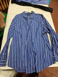 lot 63378 image: Roundtree & Yorke button-down shirt 80s Two-Ply Fabric - Blue and White Stripe - XXL
