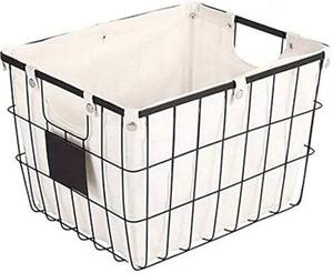 lot 62620 image: Better Homes and Gardens Small Black Wire Basket with Chalkboard Label & Ivory Lining