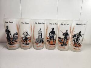 lot 85 image: Kansas Wheat Glasses Set of 6 Pony Express Union Pacific Santa Fe Trail Dodge City