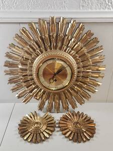 lot 103 image: Syroco Sunburst Wall Clock with Two Decorative Rosettes 8-Day Jeweled