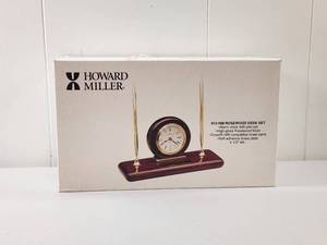 lot 104 image: Howard Miller 613-588 Rosewood Desk Set Alarm Clock with Pen Set
