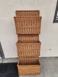 lot 120 image: Woven Wicker Tiered Storage Basket Tower 3-Tier