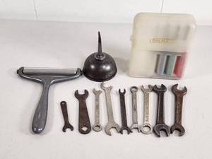 lot 159 image: Tool Lot with Wrenches, Vintage Oil Can