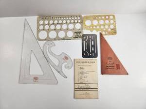 lot 162 image: Vintage Drafting Template Set Rapi Design Circle Template No. 40 Post Triangle 7747