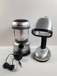 lot 173 image: Jeep Lantern and Innovage Outdoorz Desk Lamp 2-Piece Set