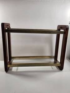 lot 176 image: Two-Shelf Display Shelving Unit with Brass Rails Dark Wood Frame