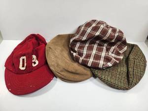 lot 191 image: Lot of 4 Vintage Hats Baseball Cap, Irish Puppies, Knoxville, Plaid Newsboy