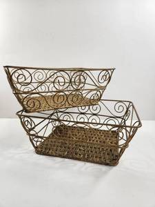 lot 197 image: Decorative Wire Basket with Woven Rattan Base