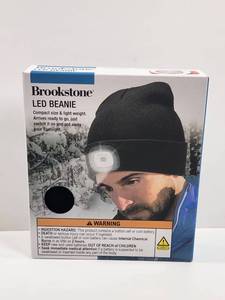 lot 204 image: Brookstone LED Beanie with 4 White Lights 3 Modes CR2032 New