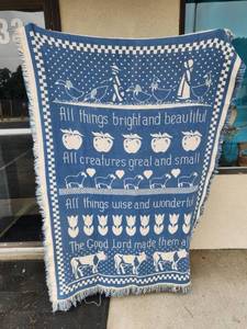 lot 220 image: All Things Bright and Beautiful Woven Throw Blanket Blue White