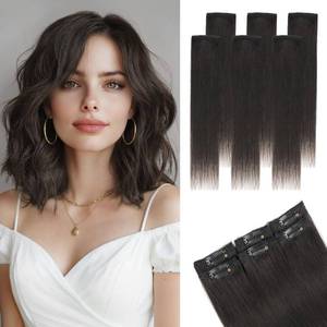 lot 529 image: Clip in Short Hair Extensions Real Human Hair,Prokyvity Short Hair Extensions Clip ins,Mini Hairpieces for Volume & Highlights,Seamless & Invisible Design,6 Pieces 31g 10 inch Natural Black - Retail $24