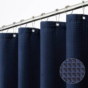 lot 530 image: Furlinic Navy Blue Small Stall Shower Curtain Fabric 36x72 Inch,Waffle Weave Shower Curtain Hotel Luxury Spa,Heavy Duty Textured Shower Curtains for Bathroom RV Camper,Machine Washable & Waterproof - Retail $10