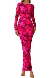 lot 534 image: PRETTYGARDEN Womens Long Sleeve Bodycon Dresses 2026 Spring Sexy Floral Mesh Slit Ruched Tight Maxi Wedding Guest Dress(Black Rose Red Big Flower,XX-Large) - Retail $2,473
