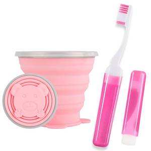 lot 538 image: Toothbrush Travel Case, Travel Toothbrush Silicone Collapsible Toothbrush Cup, Travel Toothbrush Set Suitable for Business Camping Travel or Daily Use (Pink) - Retail $6