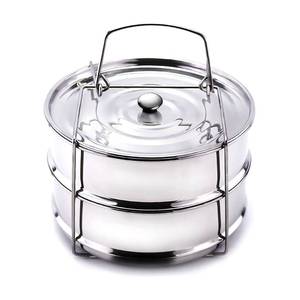 lot 551 image: Stackable Steamer Insert Pans- Instant Pot Accessories 6 Qt-2 Silicone handle & Interchangeable Lids��Pressure Cooker Accessories- Pot in Pot for Baking,Lasagna,food steamer,Reheat Multiple Dishes - Retail $27