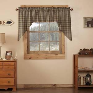lot 553 image: VHC Brands Rustic & Lodge Kitchen Window Curtains-Wyatt Swag Pair, Khaki Tan - Retail $34