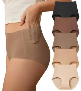 lot 568 image: SHARICCA Seamless High Waisted Underwear for Women No Show Full Coverage Panties Nuage Microfiber Briefs Pack, 5P01, M - Retail $18