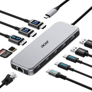 Acer Laptop Docking Station 3 Monitors, 11-in-1 USB C Docking Station with 8K DP, HDMI 4K@60Hz, 10Gbps Data, 1 Gbps Ethernet Hub, 100W Power Delivery, SD/TF, USB C Hub Multiport Adapter for Laptop - Retail: $50