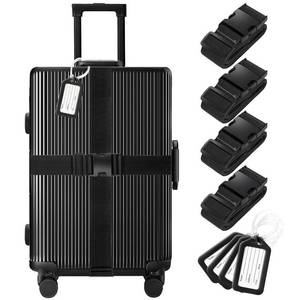 lot 580 image: Gostwo 8 Pack Luggage Straps and Tags Set - 4 Straps, 4 Tags, Suitcase Belt - Retail $12