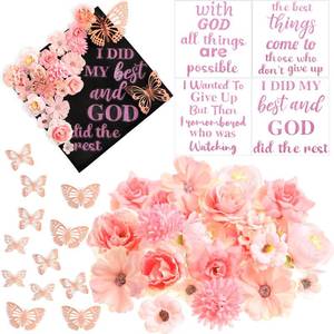 lot 588 image: Feifeiya 36 Pcs DIY 2026 Graduation Cap Decorations Accessory Kit Include Faux Flower Heads Graduation Quotes Glitter Stickers 3D Butterfly for Grad Cap Topper DIY Gift(Pink,Inspirational) - Retail $717