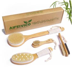 lot 598 image: AIFEIVICO Dry Brushing Body Brush, Natural Boar Bristle Dry Brush, Bamboo Exfoliating Body, Face, Foot, Long Handle Back Scrubber Brush, Meridian Pressure for Lymphatic, Cellulite - Retail $25