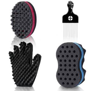 lot 605 image: Magic Twist Hair Sponges Set, Big Holes Sponge Brush for Hair, Curling Sponge Glove for Men Women Curls with Metal Afro Pick(6.7 inch) - Retail $10