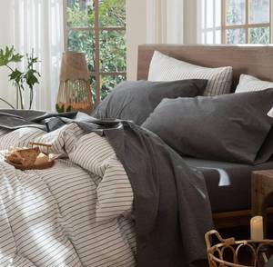 lot 607 image: MooMee Sheet Set 100% Washed Cotton Linen-Like Extra Deep Pocket Full - Retail $75