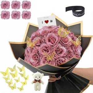 lot 622 image: Husenic Glitter Roses Bouquet, DIY Fake Glitter Flowers Bouquet, Everlasting Shiny Artificial Red Rose Bouquet, Anniversary, Engagement, Wedding,Pink,12 Roses - Retail $12