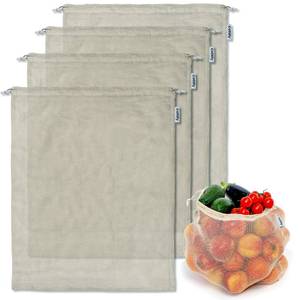 lot 624 image: 4-pack Reusable Produce Bags Grocery Washable XL, Organic Cotton Mesh Produce Bags Double-Stitched Vegetable Grocery Reusable, Tare Weight, Cotton Produce Bags Reusable Washable, Produce bgs XL - Retail $15