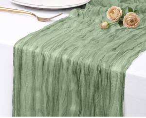 lot 628 image: 2 Pack Sage Green Cheesecloth Table Runner 17x108 Inch Semi Sheer Boho Rustic Gauze Cheese Cloth Table Runners for Wedding Party Birthday Baby Shower Home D�cor - Retail $496