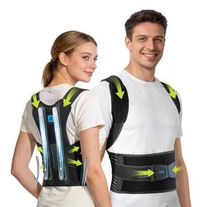 lot 630 image: Rakiie Posture Corrector for Women Men, 4 Back Support Brace Bars, Adjustable Shoulder Straightener with Cushioned Pads for Hunchback, Round Shoulders, Back Pain Relief, Blue XL - Retail $15