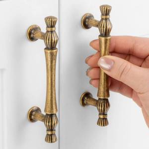 lot 691 image: ASKANO 10 Pack 3 Inch Hole Centers, Antique Brass Cabinet Pulls Vintage Brass Cabinet Handles Brass Cabinet Hardware for Cabinets ZP2408 Drawer Dresser Cupboard Bedroom Closet Bathroom Vanity - Retail $25