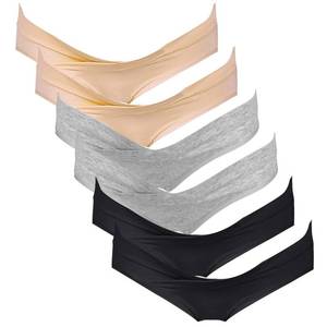 lot 695 image: Intimate Portal Maternity Underwear Under the Bump Pregnancy Postpartum Panties Women Cotton Bikini Briefs 6 Pack Black Gray Beige M - Retail $25