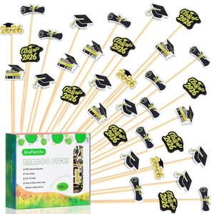 lot 696 image: 100Pcs Graduation Cocktail Picks, Class of 2026 Grad Theme Decor Toothpicks Fruit Sticks Skewers with Topper for Appetizers Charcuterie Accessories Congrats Grads Decorations Themed Party Supplies - Retail $9