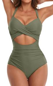 lot 710 image: Eomenie Womens One Piece Swimsuits Tummy Control Cutout High Waisted Bathing Suit Wrap Tie Back 1 Piece Swimsuit Green L - Retail $37