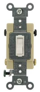 lot 715 image: Leviton 15-Amp, 120277-Volt, Toggle Framed 4-Way AC Quiet Switch, Commercial Grade, Grounding, 54504-2W, White - Retail $15