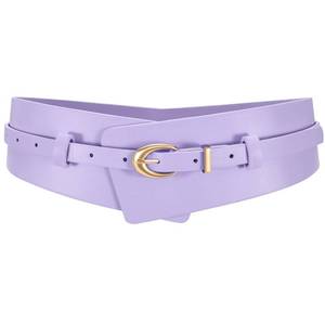 lot 720 image: WHIPPY Women Wide Leather Belt Fashion Ladies Dress Belt 2-in-1 Waistband with Skinny Belt for Dress Suits, Purple, XL - Retail $20