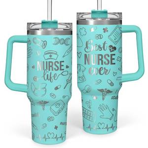lot 733 image: SANDJEST Nurse Gifts for Women, Nurse Tumbler with Handle 40oz Stainless Steel Coffee Cup with Straw Lid, Nursing Gift for Female Nurses, Appreciation Gift for Graduation Christmas Birthday - Retail $26