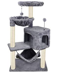 YUNIQUE Cat Tree with Cat Condo and Big Hammock, Grey - Retail: $34
